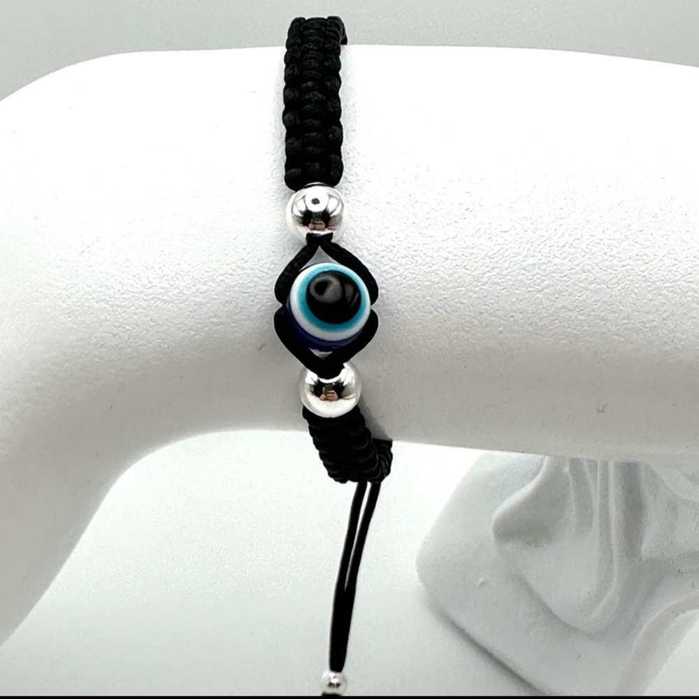 Blue Evil Eye Bracelet with Silver Accent Beads| Fully Adjustable | Firm price